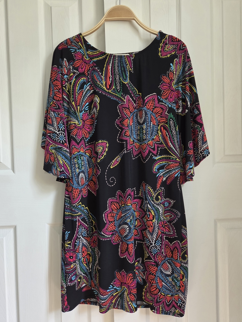 Trina Turk Paisly Floral Shift Dress Swim Tunic Cover Up Black  Multicolor, Lg
